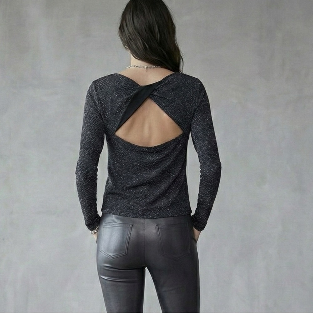 H&M Metallic Twist Cut Out Long Sleeve Top - Size M